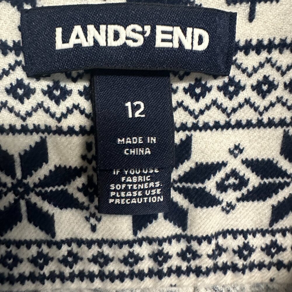 Lands End Reindeer Womens Button Flannel Top Size 12 Nordic Fair Isle Long Slv - Picture 4 of 6